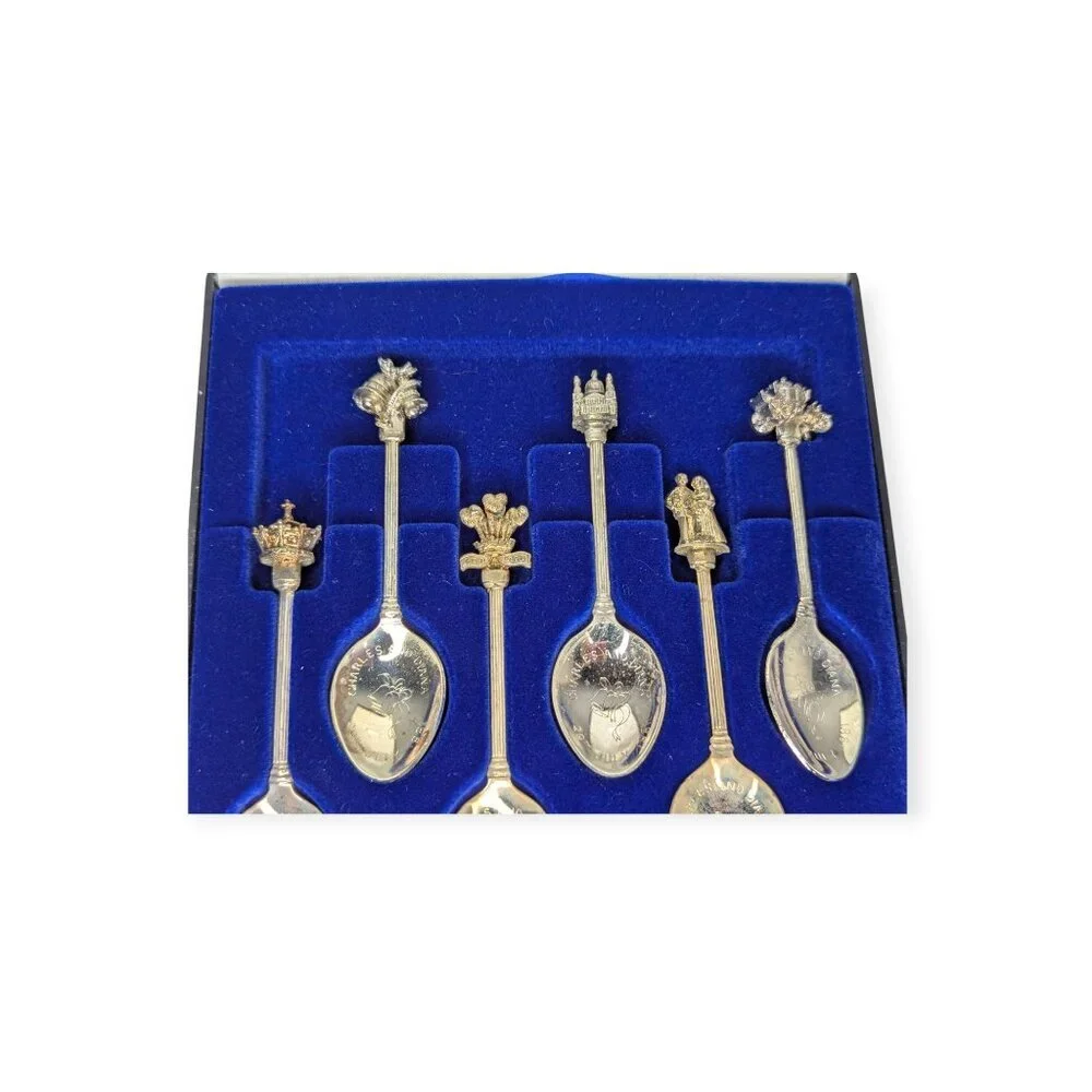 Vintage Exquisite Silver Plated Set of 6 Prince & Princess of Wales 1981 Spoons